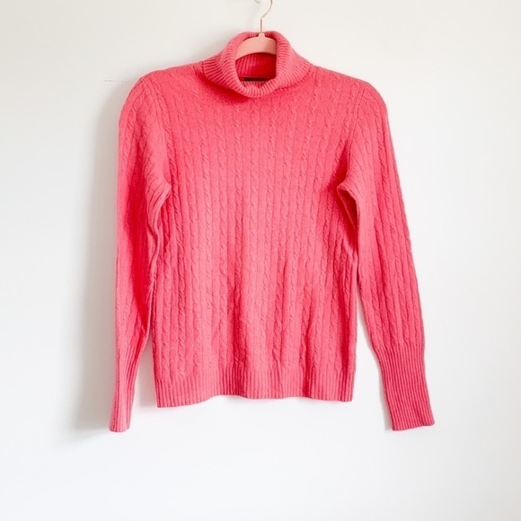 J. Crew Barbie Pink Cable Knit Turtle Neck Sweater Small cashmere wool blend - Picture 1 of 9
